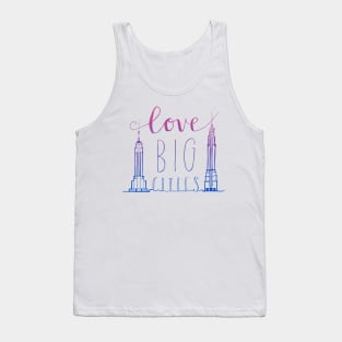 New York City Skyline Illustrations and Lettering--Love Big Cities in neon red and blue Tank Top